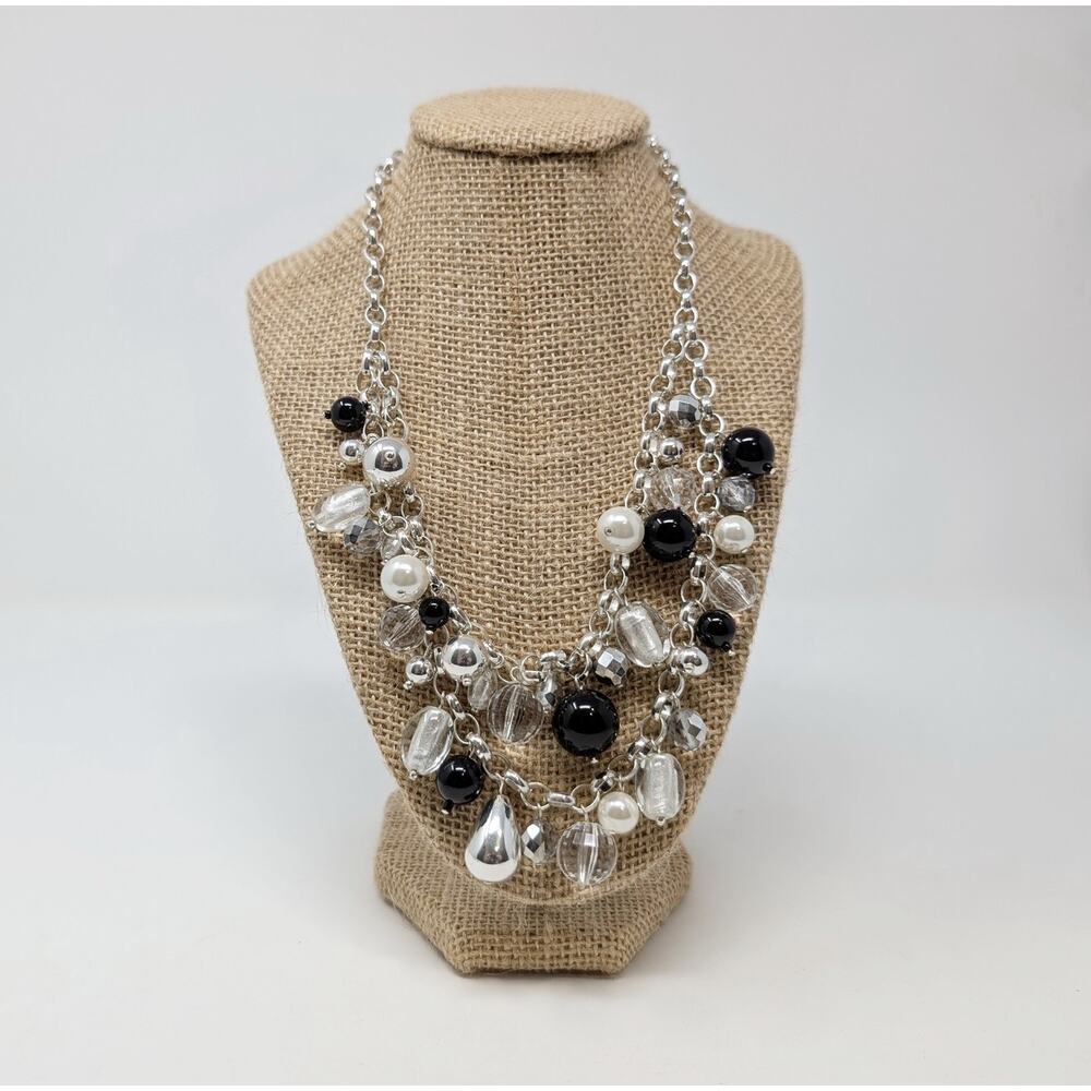WHBM White House Black Market Necklace Silver Tone Beaded Statement Chunky